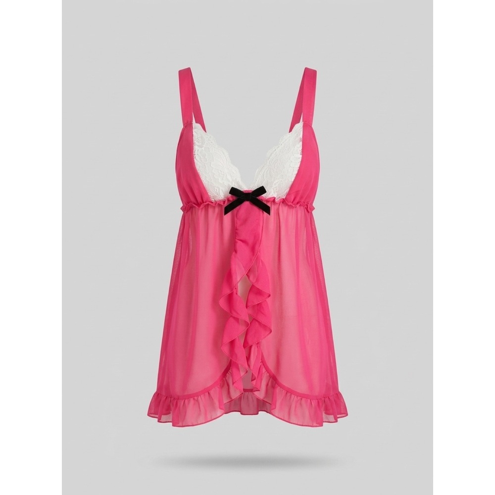 Fira Nikrooz Women's Pink Lace Ruffle Babydoll Chemise Size S Coquette Y2K